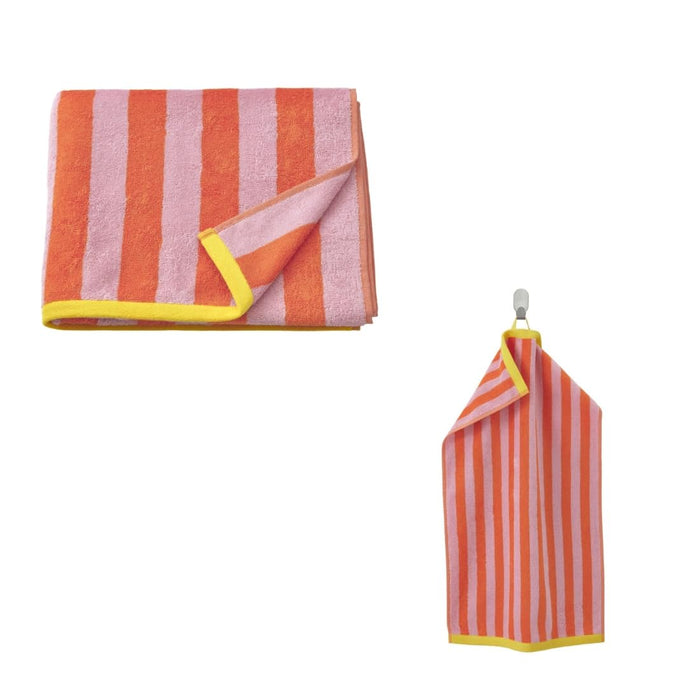 IKEA SLÅNHÖSTMAL Bath Towel(70X 140 CM) and Hand Towel Orange/Pink Striped(40X 70 CM)