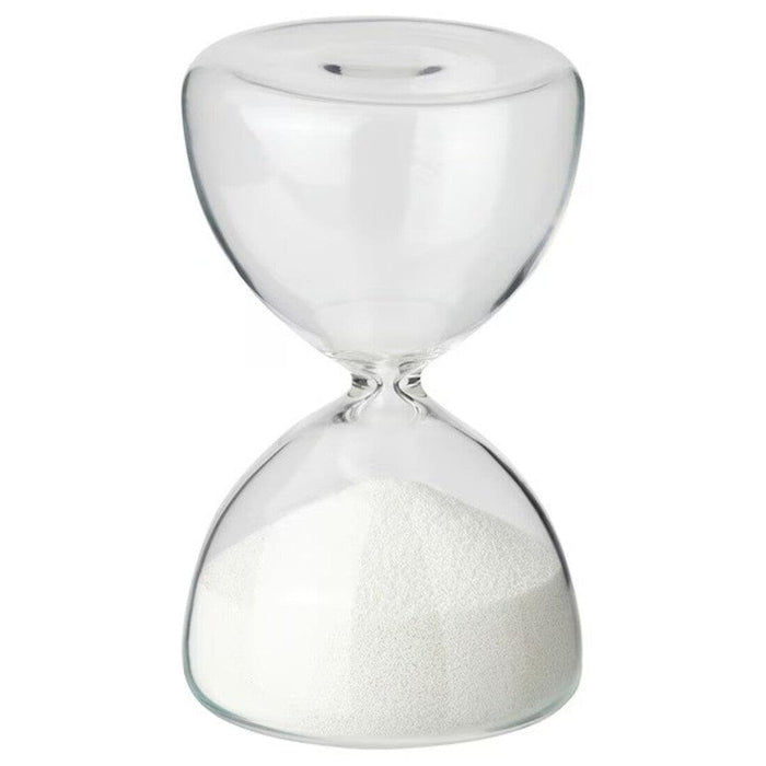 IKEA EFTERTÄNKA Decorative hourglass, clear glass/white, 10 cm with Glass dome with base, 19cm