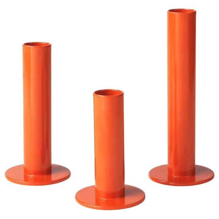 IKEA TUVKORNELL Candle holder, set of 3, orange with  8 pack of Unscented candle, white, 25 cm