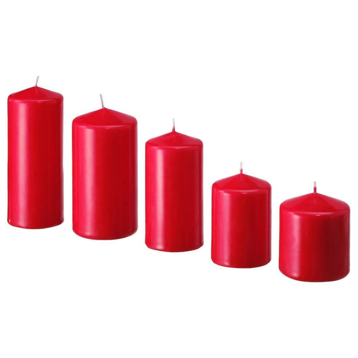 Ikea Unscented pillar candle, set of 5, red with Block candle holder, dark pink Lotus, 40 mm (2 ")