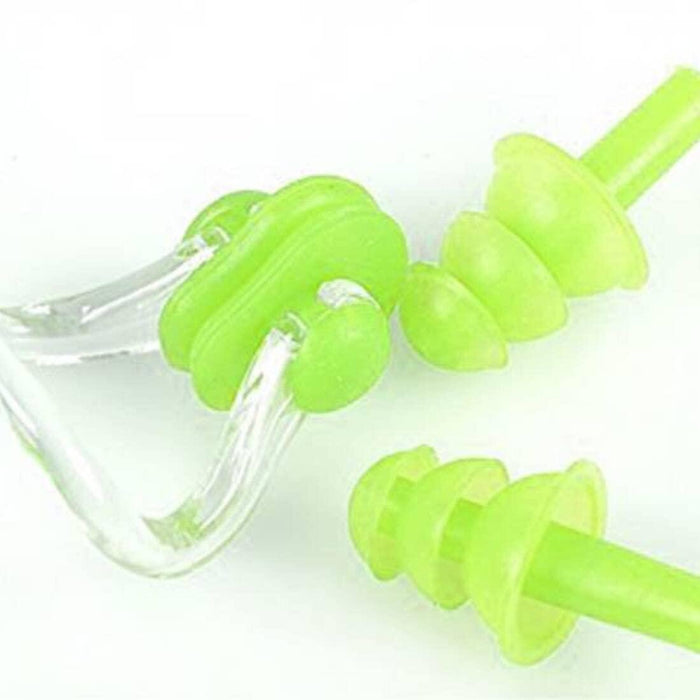 Digital Shoppy Baby Care Ear Nose Navel Cleaning Tweezers Safety Forceps Plastic Cleaner Clip (green)) with (green) Silicone Swimming Nose Clip with Ear Plugs Set for Swimming or Other Watersports
