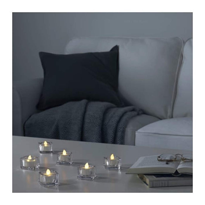 IKEA GODAFTON LED tealight, in/outdoor, battery-operated/natural   with LED block candle in/out, battery operated, grey,set of 2