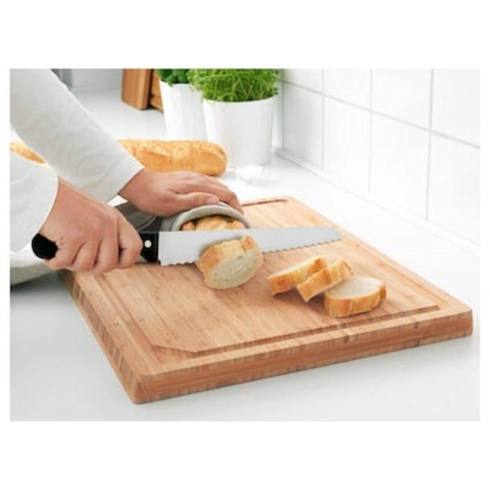 IKEA SMÖRFISK Bread basket, rattan, 27x8 cm (11x3 ") with VARDAGEN Bread knife, dark grey, 23 cm