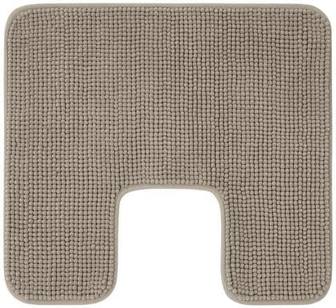 IKEA TOFTBO pedestal mat in beige, measuring 55x60 cm (22x24"); features a soft, loop-textured surface with a U-shaped cutout designed to fit snugly around the base of a toilet. Provides cozy cushioning and floor protection in bathroom settings –50610268