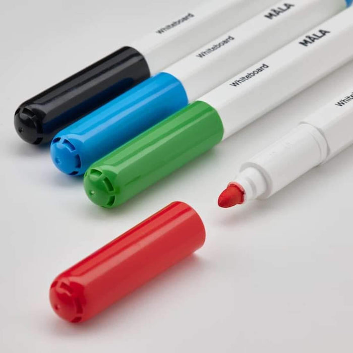 IKEA VEMUND Pen/eraser holder, white with MÅLA Whiteboard pen with holder/eraser, mixed colours