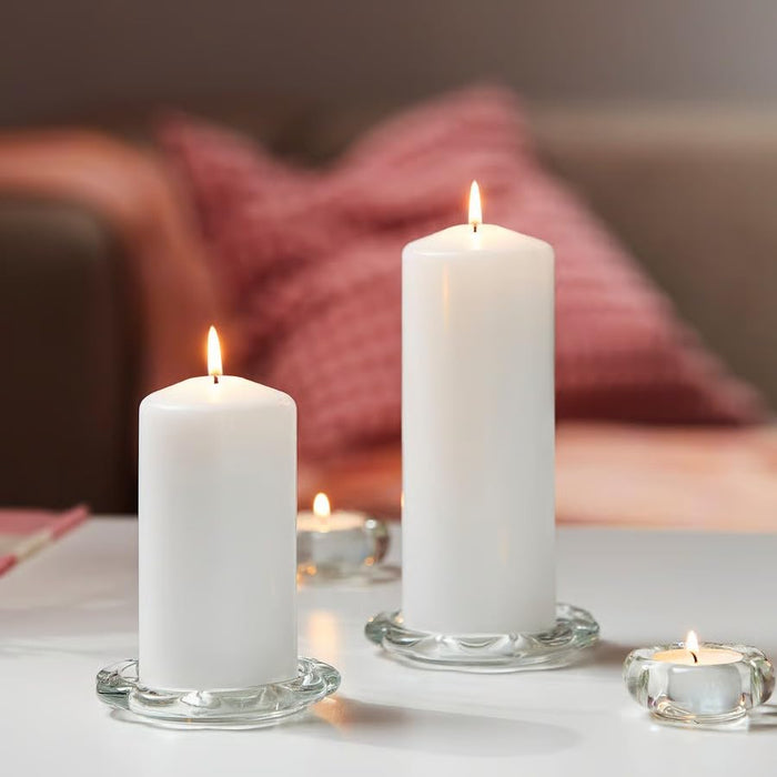 IKEA Scented Block Candle 30HRS with Candle dish, clear glass, 11 cm