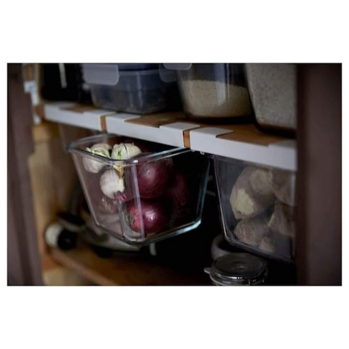 IKEA 365+ Holder for container, white Width:  15 cm ,  Depth:  23 cm  &Food container, square/glass 600 ml  & 1.0 L