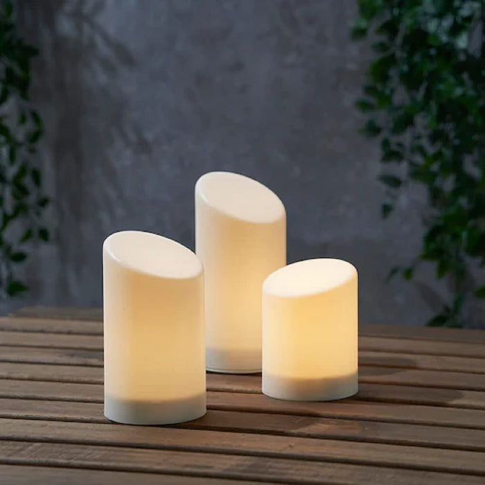IKEA ÄDELLÖVSKOG LED block candle in/out, set of 3  with LED block candle, white/indoor, 14 cm