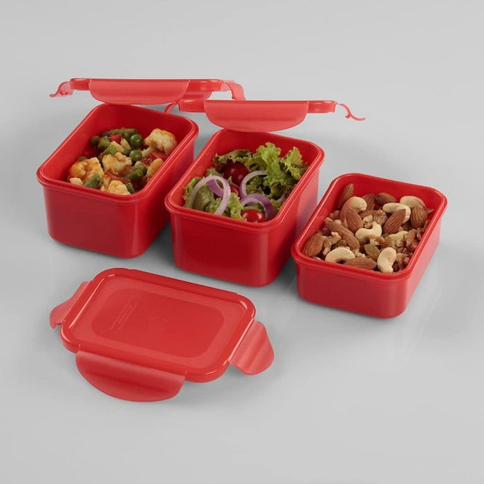 IKEA  lunch box combo ( stackable red lunch boxes, plastic water bottle 0.5 L, stainless-steel cutlery ( 12 pieces ), and lunch bag