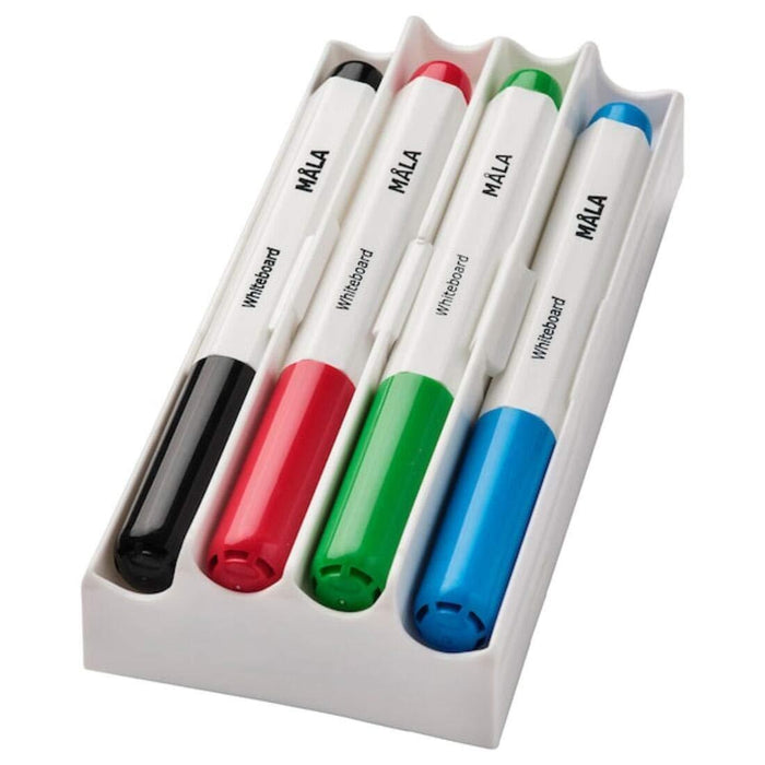 IKEA VEMUND Pen/eraser holder, white with MÅLA Whiteboard pen with holder/eraser, mixed colours