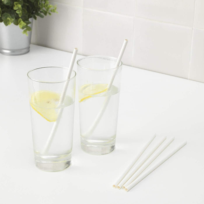IKEA VARDAGEN Glass Set – Clear Glass 20 cl with Paper Drinking Straw (White) and Paper Napkins, 16×32 cm
