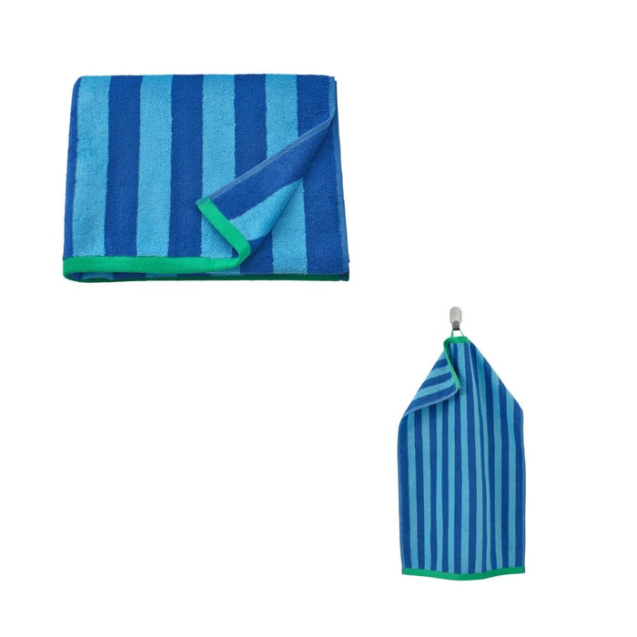 IKEA SLÅNHÖSTMAL Bath Towel(70X 140 CM) and Hand Towel, Bright Blue/Light Blue Striped(40X 70 CM)
