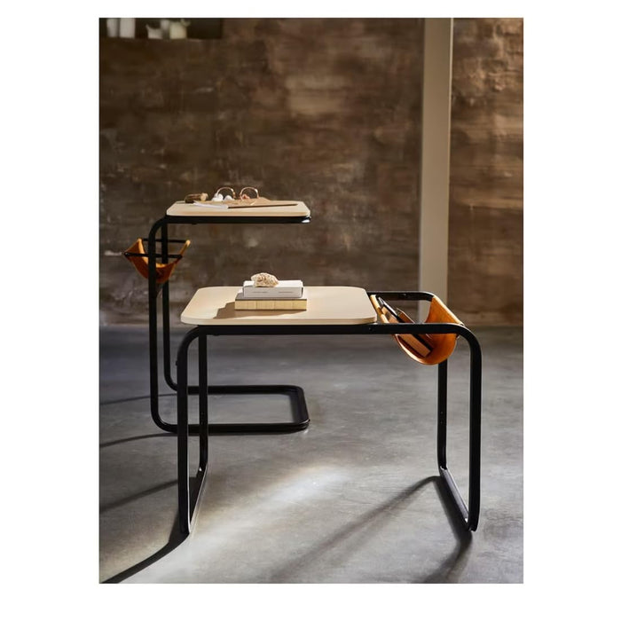 IKEA OLSERÖD Side Table Anthracite/Birch with Hand Towel,White/Dark Blue, 40x70 cm (16x28)