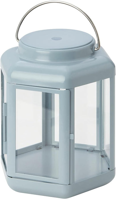 IKEA SOMMARLANKE Battery operated table lamp, lantern/light blue, 17 cm