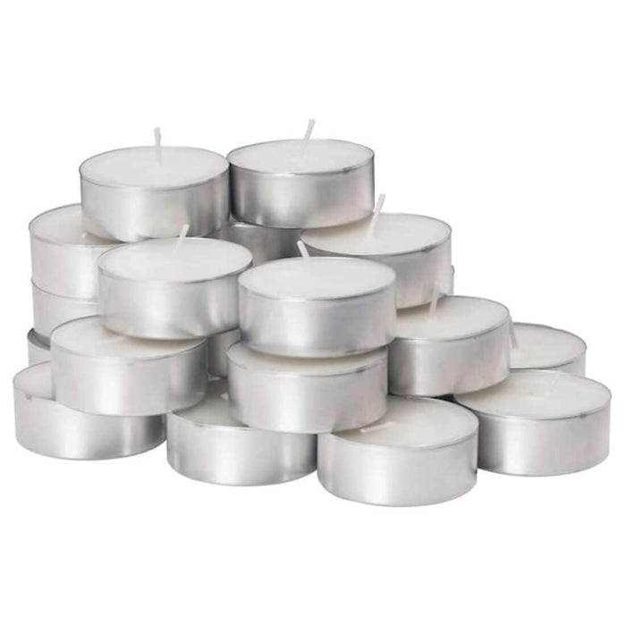 IKEA VINDSTILLA Candle holder, beige, 15 cm (6 ") with GLIMMA Unscented Candle , White , Pack of - 24
