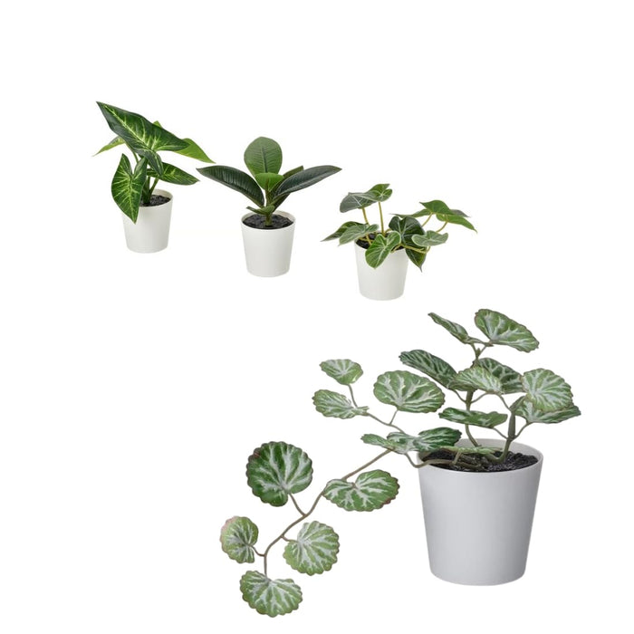 Ikea FEJKA Artificial Potted Plant, Set of 3, in/Outdoor Leaf with Artificial Potted Plant with Pot, in/Outdoor White/Green, 6 cm