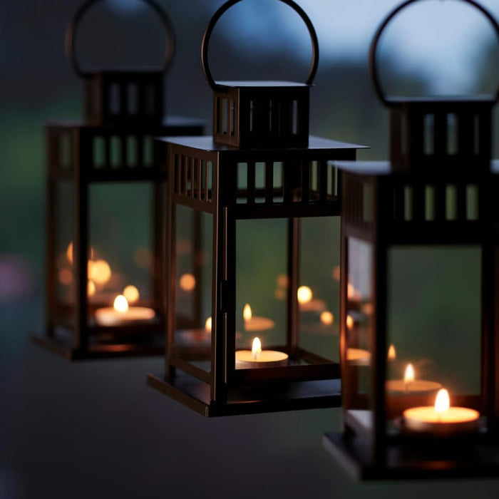 IKEA BORRBY Lantern for tealight, in/Outdoor Black, 20 cm with Wall/Ceiling Bracket, Black