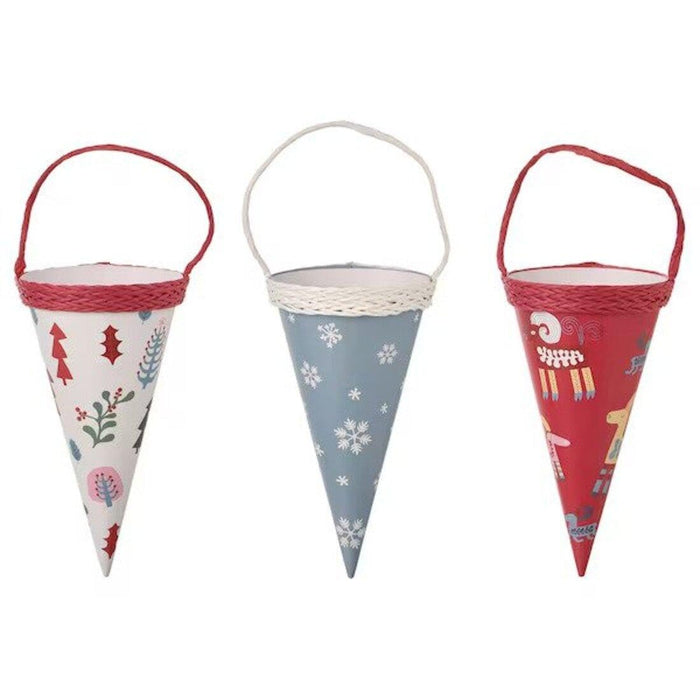 IKEA VINTERFINT Hanging decoration, cone/mixed patterns, 15 cm with Hanging decoration, set of 2, Santa Claus