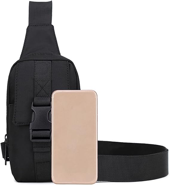 Urban-style black belt bag for men with secure zipper closure and lightweight nylon construction