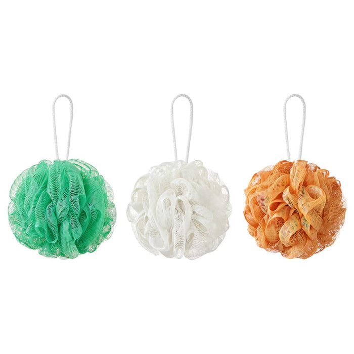 IKEA ÅBYÅN Body Puff Set of 3 with Self-Adhesive Hook – Orange/Green/White, Chrome-Plated Hook
