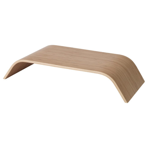 IKEA SIGFINN monitor stand with bamboo veneer finish on a desk