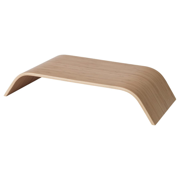 IKEA SIGFINN monitor stand with bamboo veneer finish on a desk