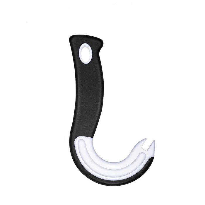 Black and white hook tool on a white background