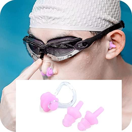 Digital Shoppy Baby Care Ear Nose Navel Cleaning Tweezers Safety Forceps Plastic Cleaner Clip (PINK) with (pink)  Silicone Swimming Nose Clip with Ear Plugs Set for Swimming or Other Watersports