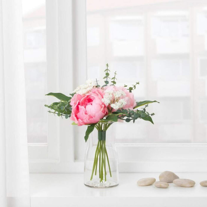 IKEA TIDVATTEN Vase, clear glass, 17 cm (6 ¾ ")  with SMYCKA Artificial bouquet, pink, 25 cm