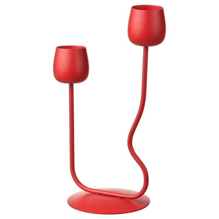 IKEA Candlestick/tealight holder, bright red, 29 cm with Unscented candle, red, 25 cm