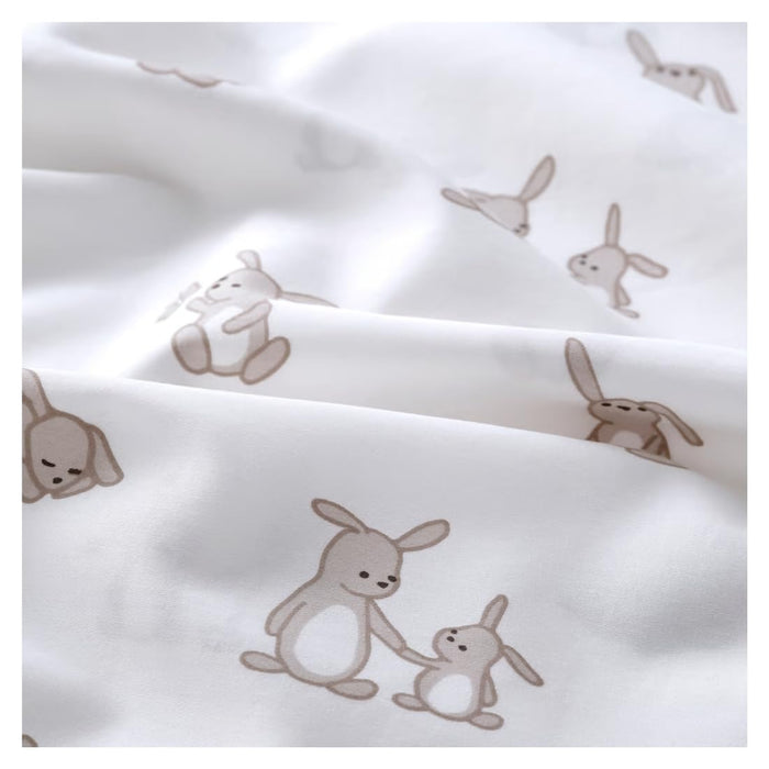 Ikea LEN Baby Cot Duvet Cover, Pillowcase and Knit Blanket Set, Bunny Print, Organic Cotton, 110x125 cm with Dark Yellow Blanket, 70x90 cm