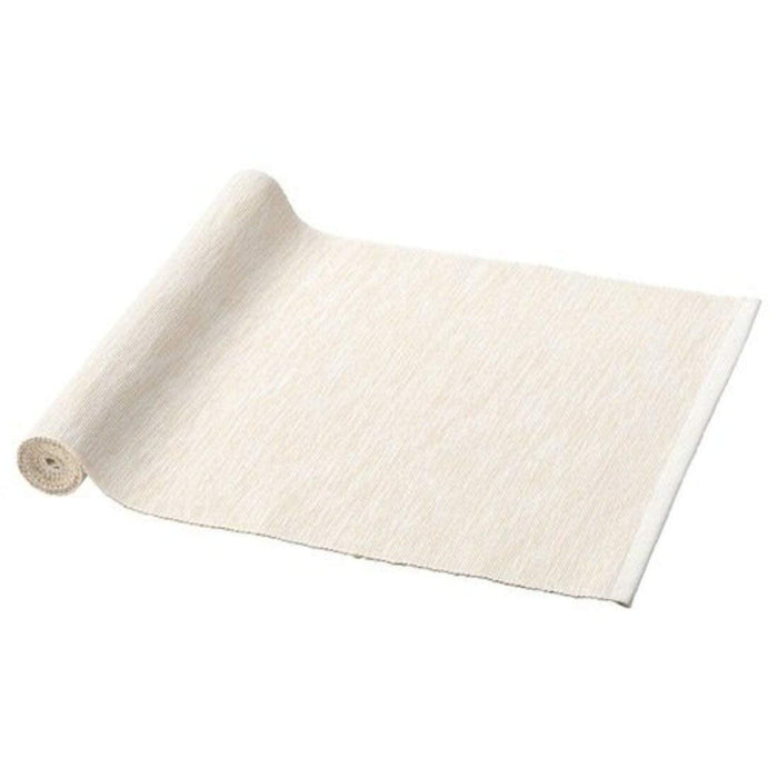 IKEA MÄRIT Table-runner, natural, 35x130 cm with FÄRGKLAR Plate, glossy beige, 30x18 cm and  FÄRGKLAR Mug, Glossy Beige, 37 cl pack of 1