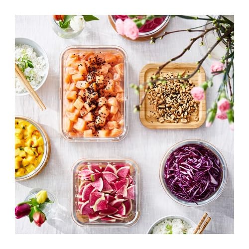 IKEA 365+ Holder for container, white Width:  15 cm ,  Depth:  23 cm  &Food container, square/glass 600 ml  & 1.0 L