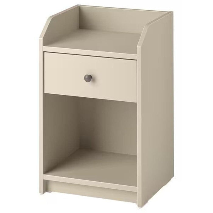 IKEA HAUGA Bedside table, beige, 40x36 cm with LED table lamp, dimmable outdoor/black, 35 cm
