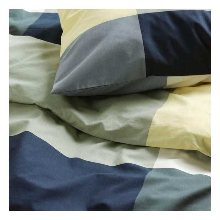 IKEA BRUNKRISSLA Duvet Cover and Pillowcase Green/Multicolour 150x200cm with Hand Towel, White/Dark Blue, 40x70 cm
