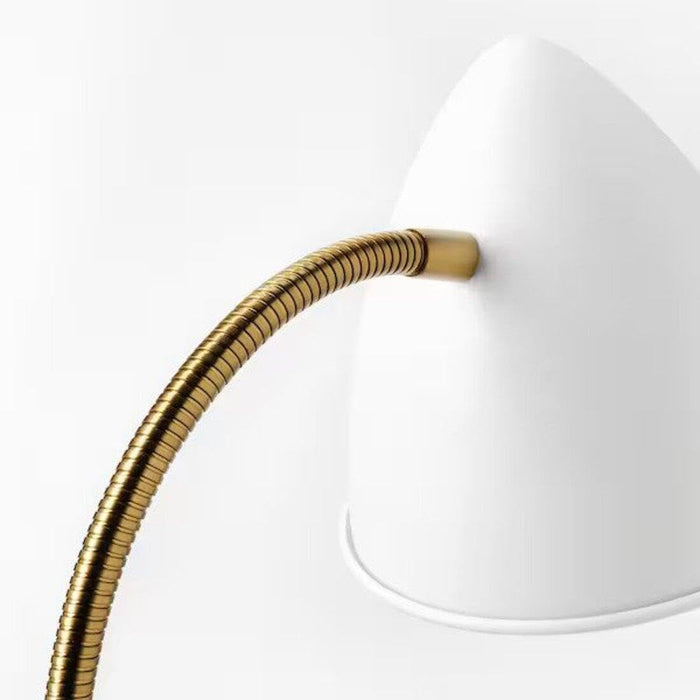 IKEA LED work lamp, white/brass-colour with Side table, white35x35 cm (13 3/4x13 3/4 ")