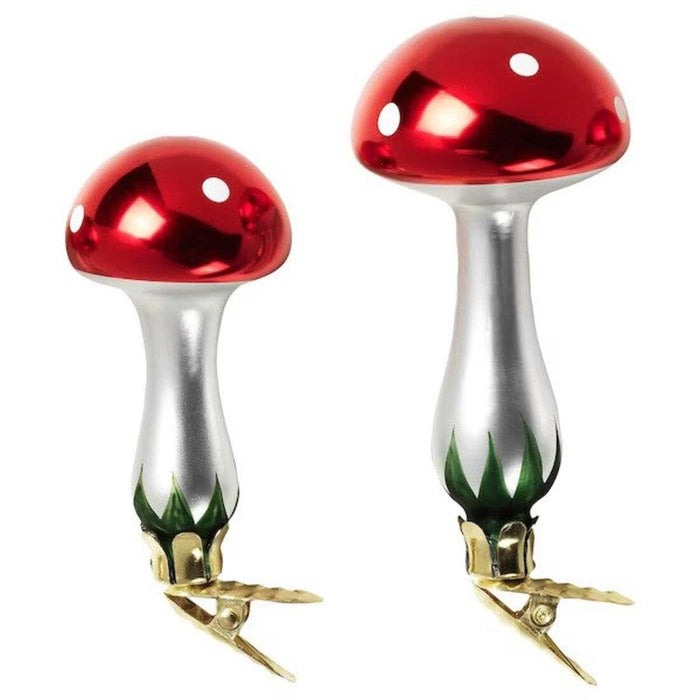IKEA VINTER 2021 Gift box, set of 2, handmade Christmas tree shaped/green with  Decoration set of 2, mushroom/glass red
