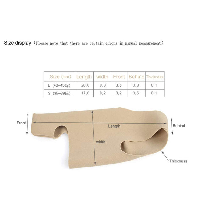 Digital Shoppy Big Foot Toe Valgus Bandage – Beige orthopedic brace with labeled dimensions for valgus correction