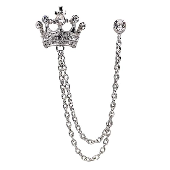 Digital Shoppy Crown Brooch British Wind Suit Chains Pin Badge Retro Rhinestones Corsage Jewelry Gift Brooches Silver-1pc