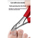 Red ingrown nail cutter – tool cutting thick toenail with text highlighting groove and hard nail trimming
