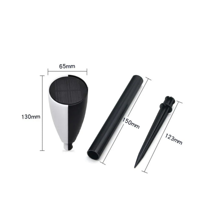 Three black and white objects with measurements on a white background