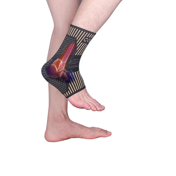 Ankle support brace with a detailed anatomical diagram on a white background