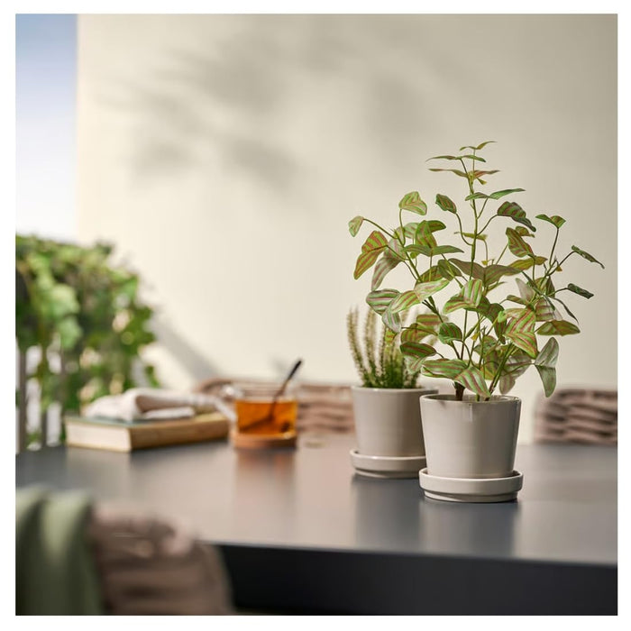 IKEA Artificial Plant Set - FEJKA Butterfly plant, 9 cm & BUSKVERK Grey Plant Pot (9 cm)