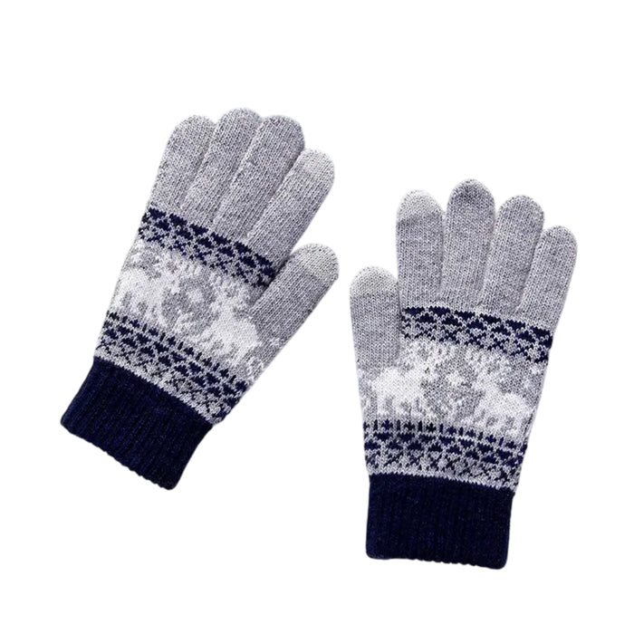 Digital Shoppy Women's Gloves Winter Warm Thickened Five-finger Riding Finger Gloves (Navy Blue Light Gray)