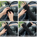 Step-by-step guide showing how to wear ice sleeves, from thumb alignment to full arm coverage inside a car
