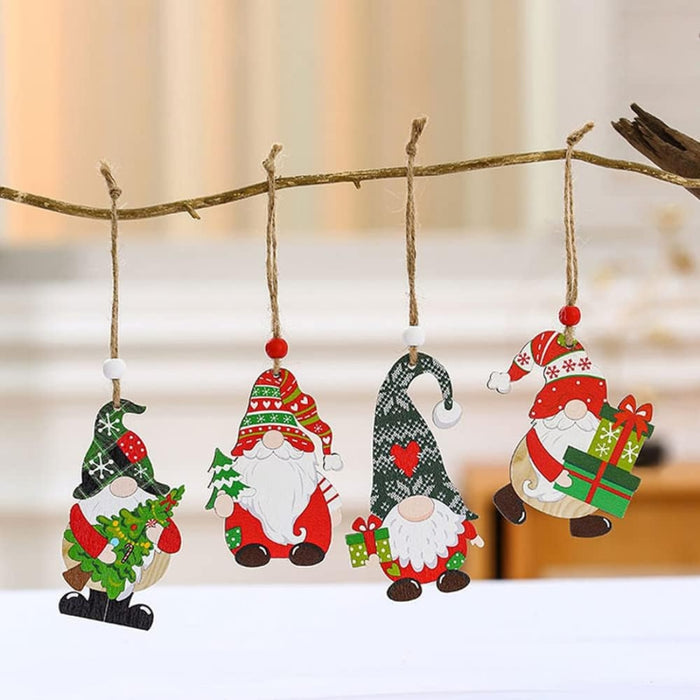 Digital Shoppy 12pcs Wooden Santa Claus Ornaments – Christmas Tree Pendants