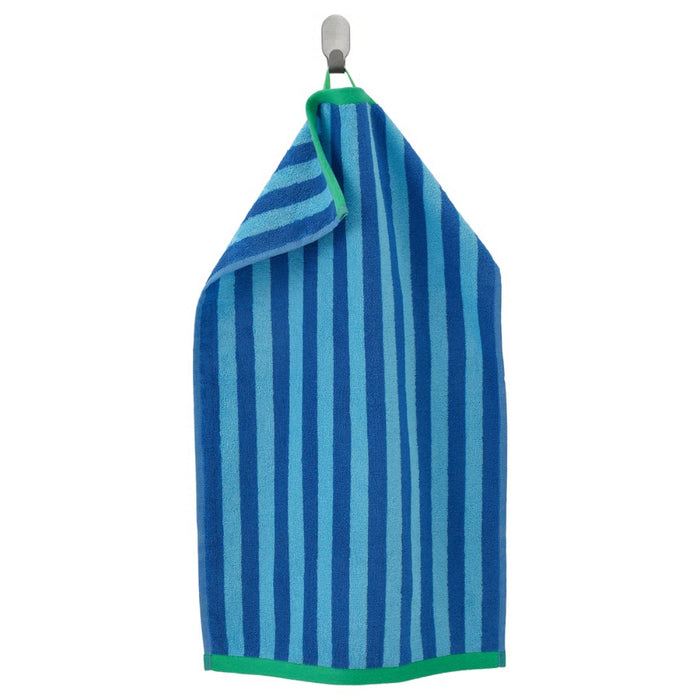 IKEA SLÅNHÖSTMAL/VIKFJÄRD Bath towel, bright blue/light blue striped, 70x140 cm with Hand towel, 40x70 cm and Washcloth, white30x30 cm
