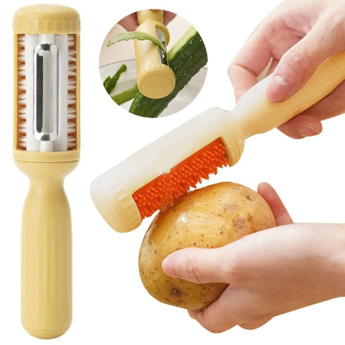 Digital Shoppy 2-in-1 Vegetable Brush & Peeler – Yellow Multifunctional Kitchen Tool
