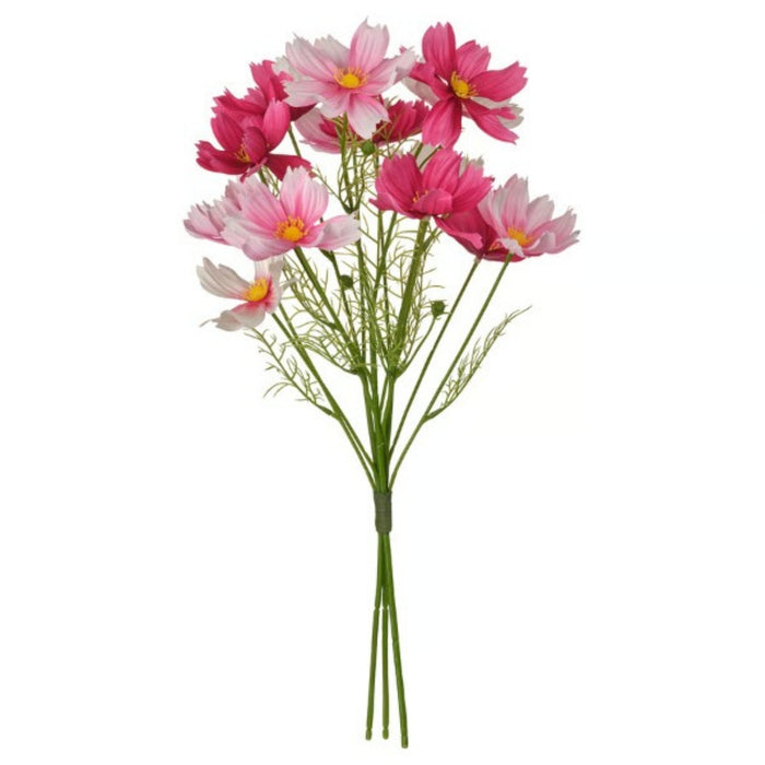 IKEA SMYCKA Artificial Cosmos Bouquet Pink 50 cm with VINTER Glass Vase Dark Green 27 cm — Elegant Floral Décor Combo