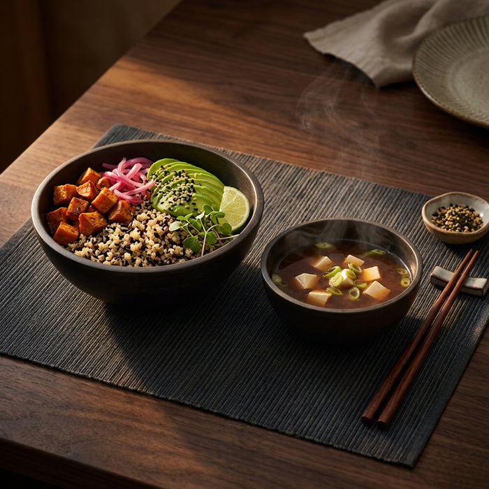 IKEA PINNLILJA Acacia Wood Serving Bowls Set of 2 with MÄRIT Black Placemat — Natural Elegance | Dining Table Upgrade